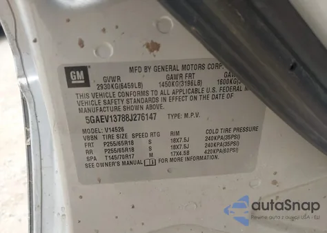 2008 Buick Enclave Cx из США, поврежденный, VIN 5GAEV13788J276147